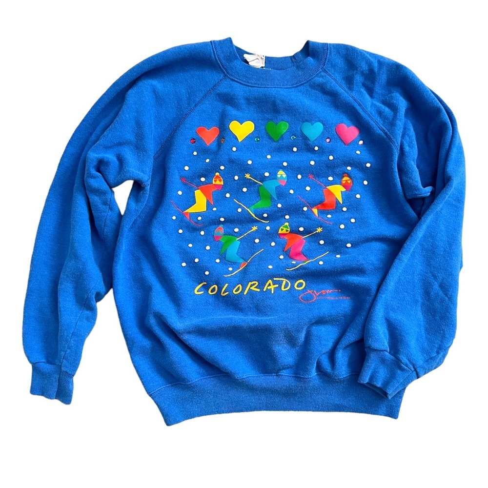 Vintage 1990 Colorado Skier “Low + Behold” Hanes Raglan Sweatshirt in Royal Blue